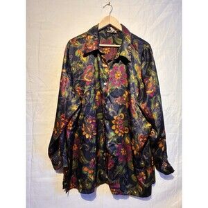 Avenue Women’s Button Front Satin Blouse Shirt 22/24 Plus Size Floral Paisley